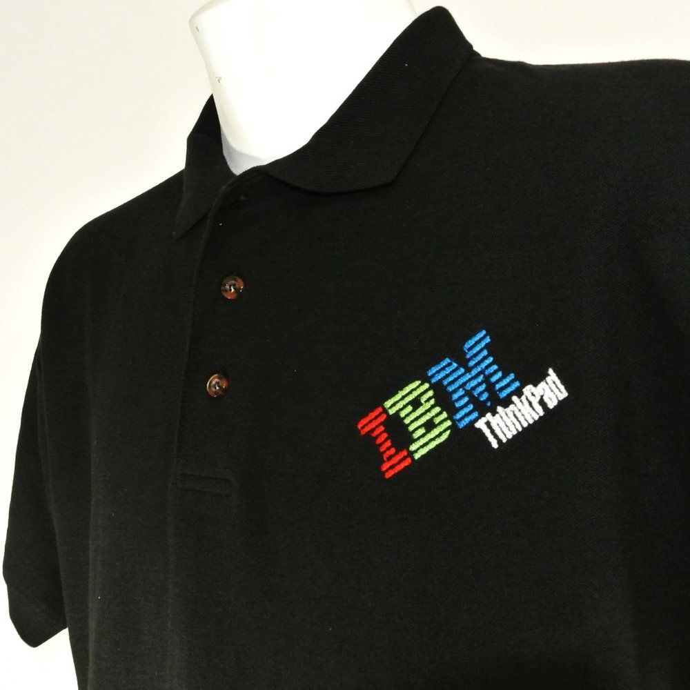 IBM ThinkPad Vintage Tech Employee Uniform Polo Shirt Black Size XL
